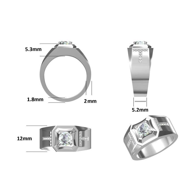 Moissanite T-shaped sterling silver wedding ring for men - ReadYourHeart