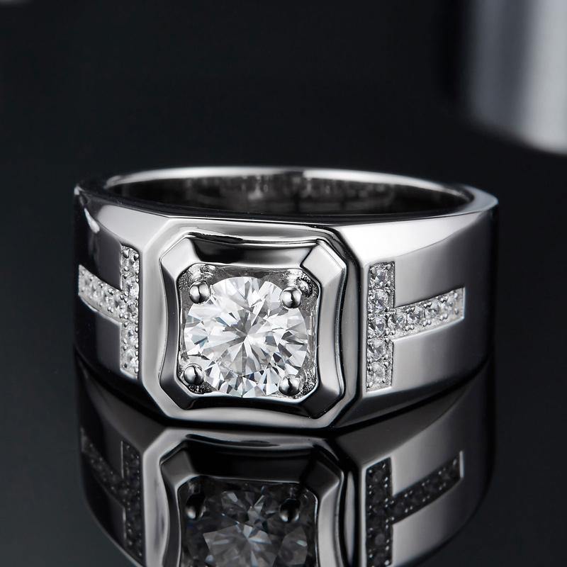 Moissanite T-shaped sterling silver wedding ring for men - ReadYourHeart,RRW-M85A