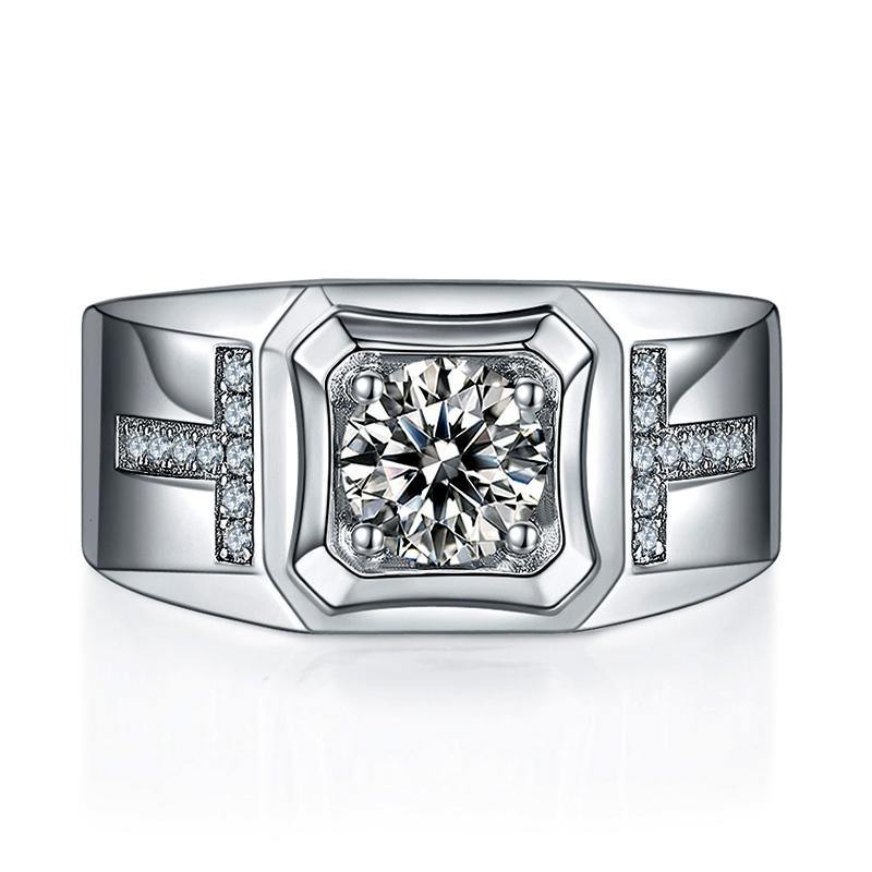 Moissanite T-shaped sterling silver wedding ring for men - ReadYourHeart,RRW-M85A