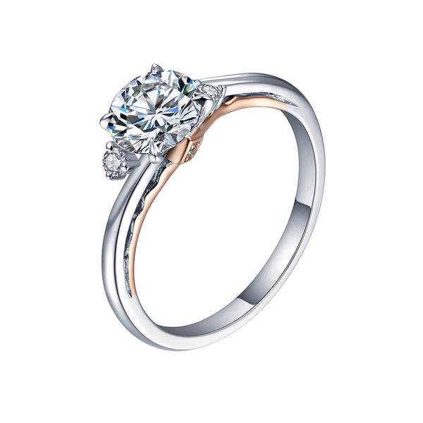 Moissanite Three Stone Two Tone Sterling Silver Ring - ReadYourHeart
