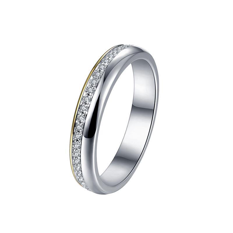 Moissanite Two Tone Eternity Sterling Silver Wedding Band Ring - ReadYourHeart