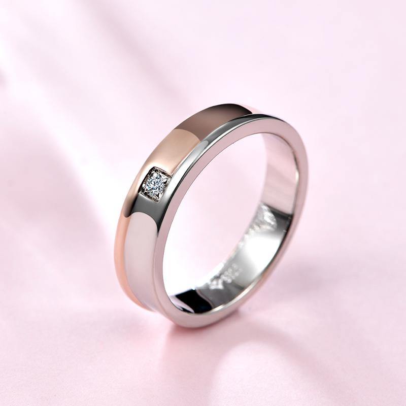Moissanite Two Tone Eternity Sterling Silver Wedding Band Ring - ReadYourHeart,RRL-LTR19092101-W,RRL-LTR19092101-M