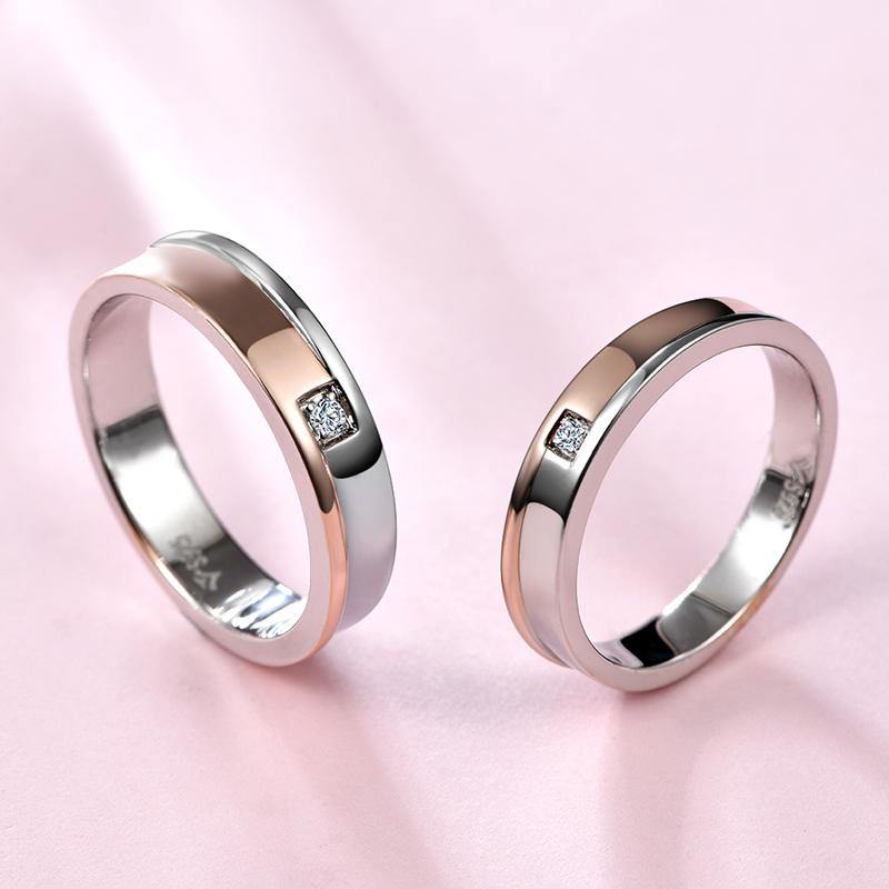Moissanite Two Tone Eternity Sterling Silver Wedding Band Ring - ReadYourHeart,RRL-LTR19092101-W,RRL-LTR19092101-M
