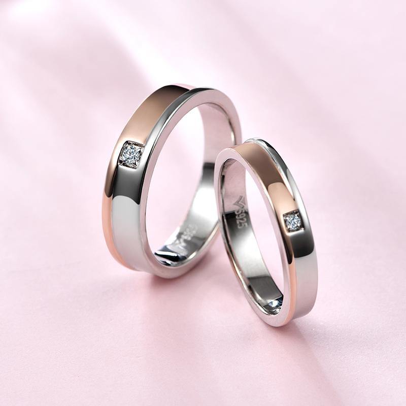 Moissanite Two Tone Eternity Sterling Silver Wedding Band Ring - ReadYourHeart,RRL-LTR19092101-W,RRL-LTR19092101-M