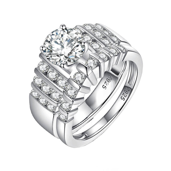 Moissanite With Bar Set Accents Bridal Engagement Ring Set