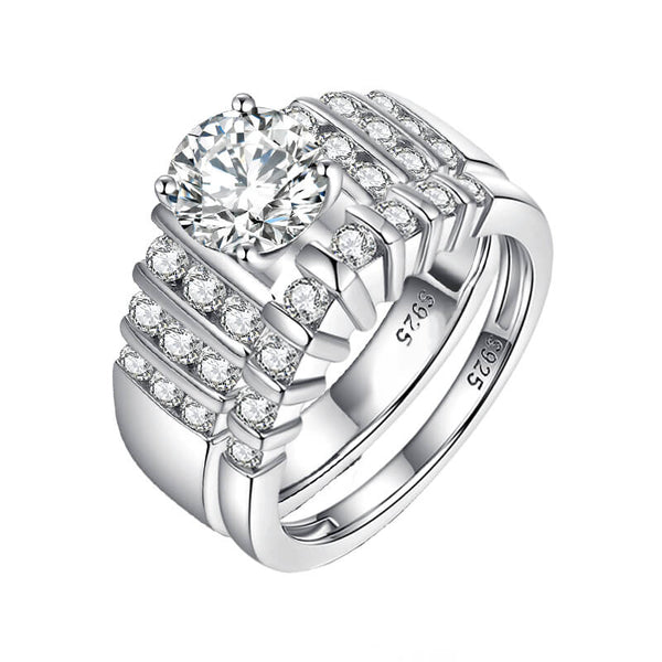 Moissanite With Bar Set Accents Bridal Engagement Ring Set - ReadYourHeart