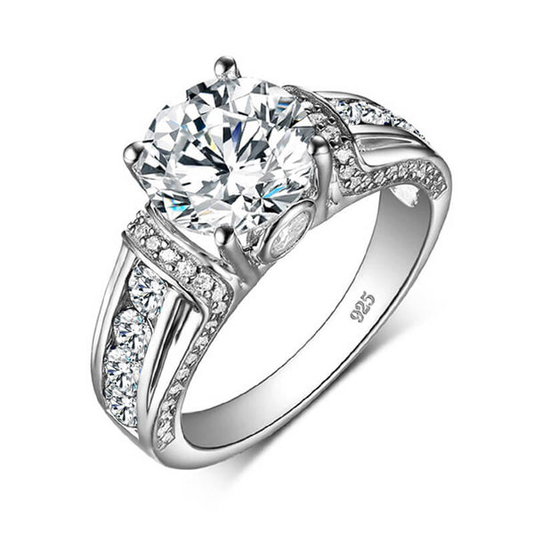 Moissanite With Channel Set Sapphire Accents Engagement Ring - ReadYourHeart