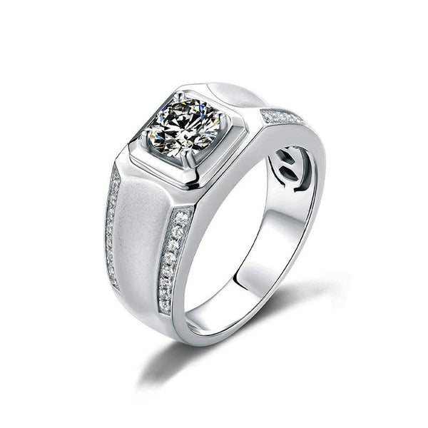 Moissanite classic four prong sterling silver wedding ring for men - ReadYourHeart