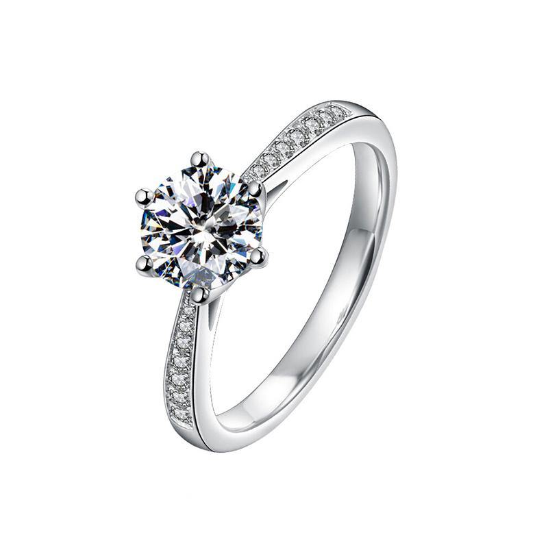 Moissanite classic six prong sterling silver wedding ring with Side Stones Promise Bridal Ring - ReadYourHeart