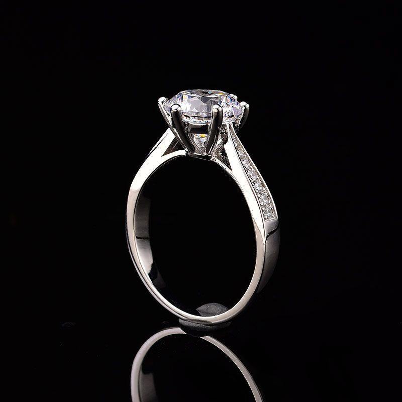 Moissanite classic six prong sterling silver wedding ring with Side Stones Promise Bridal Ring - ReadYourHeart,RRW-M03B