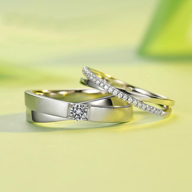 Moissanite cross arm sterling silver wedding band ring - ReadYourHeart,RRW-M39A,RRW-M39B