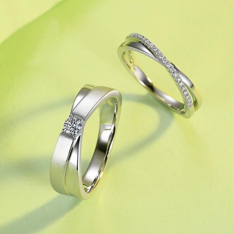 Moissanite cross arm sterling silver wedding band ring - ReadYourHeart,RRW-M39A,RRW-M39B