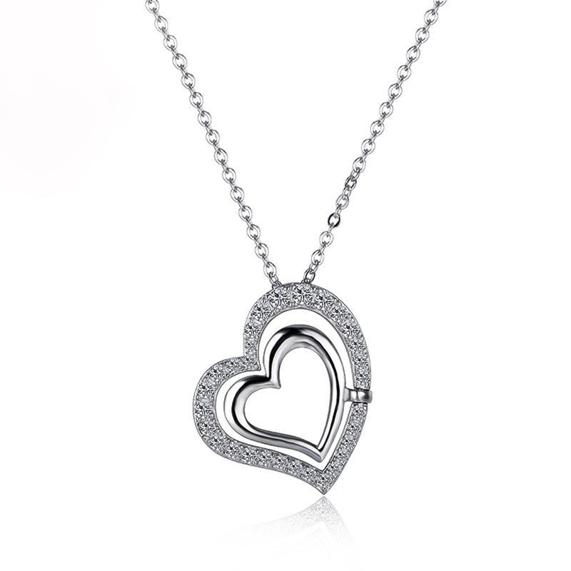 Moissanite double heart shape sterling silver necklace - ReadYourHeart