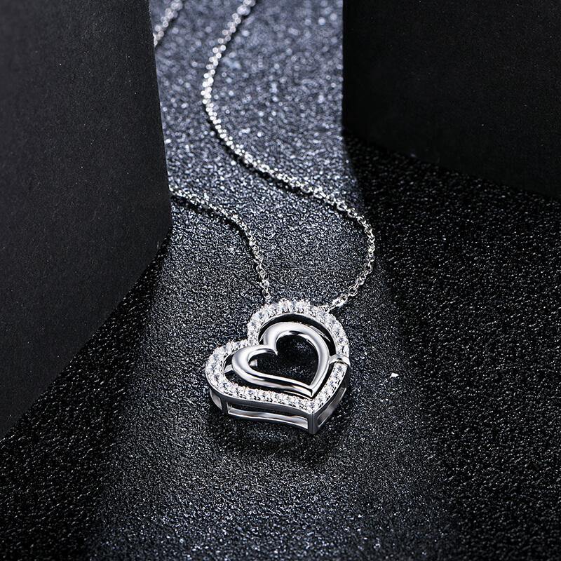 Moissanite double heart shape sterling silver necklace - ReadYourHeart
