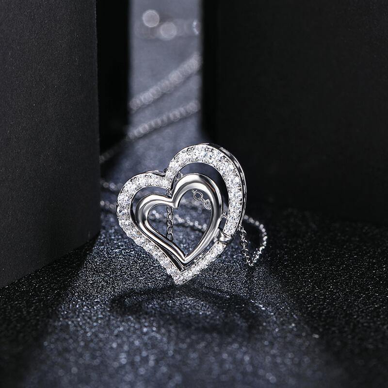 Moissanite double heart shape sterling silver necklace - ReadYourHeart