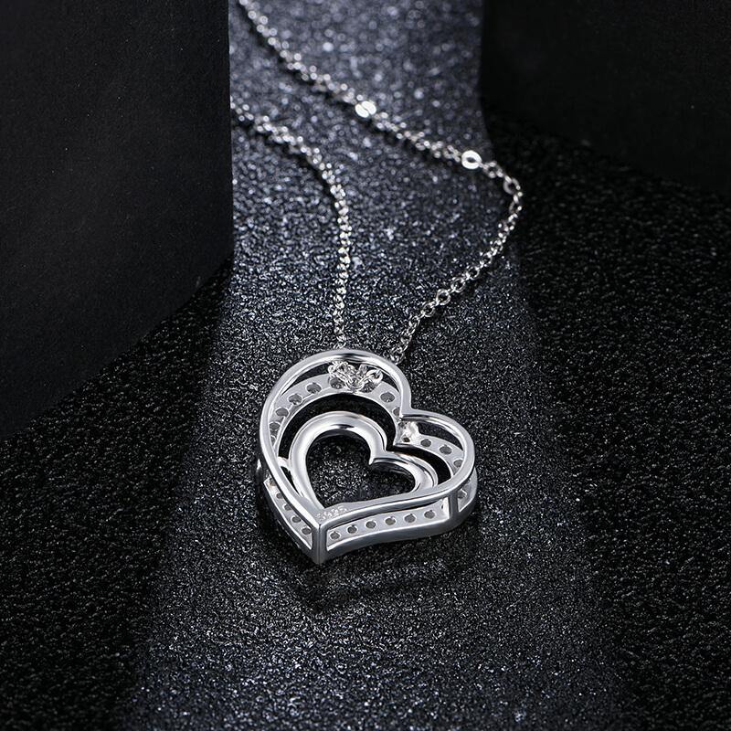 Moissanite double heart shape sterling silver necklace - ReadYourHeart