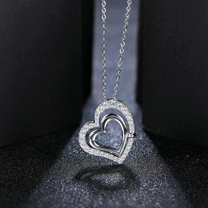 Moissanite double heart shape sterling silver necklace - ReadYourHeart