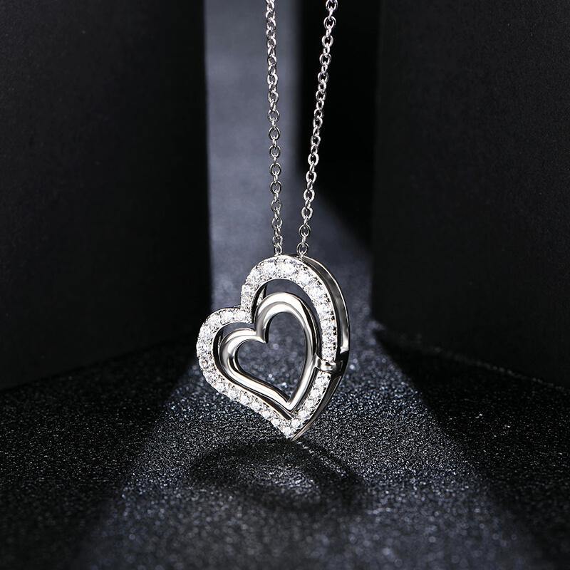 Moissanite double heart shape sterling silver necklace - ReadYourHeart