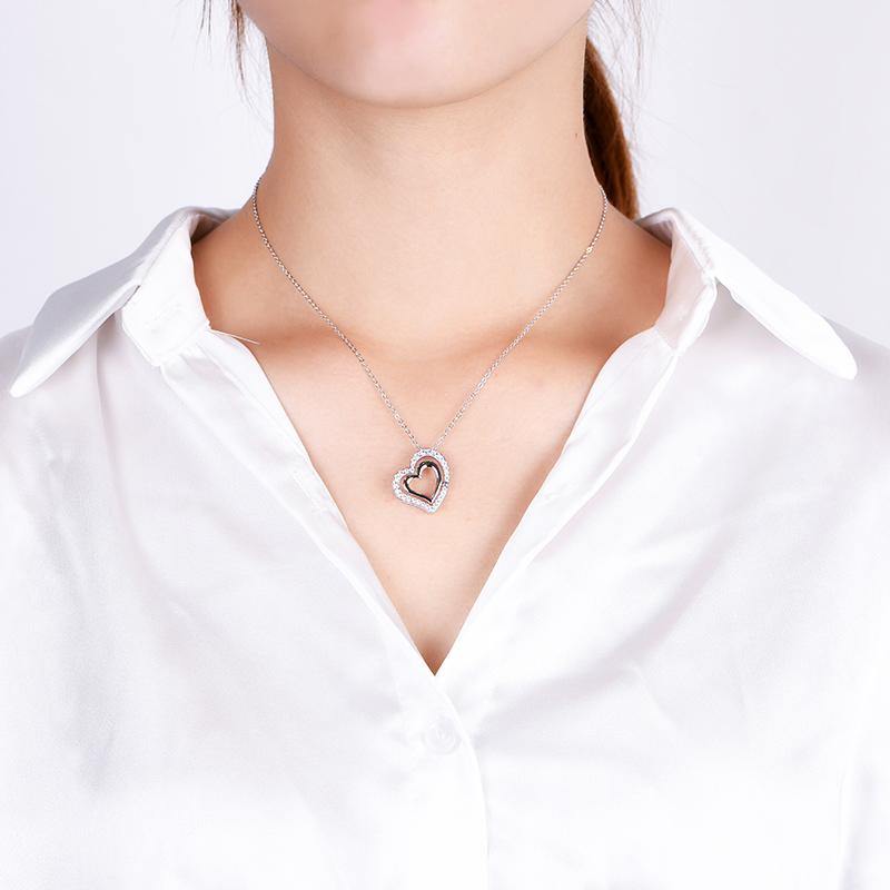 Moissanite double heart shape sterling silver necklace - ReadYourHeart