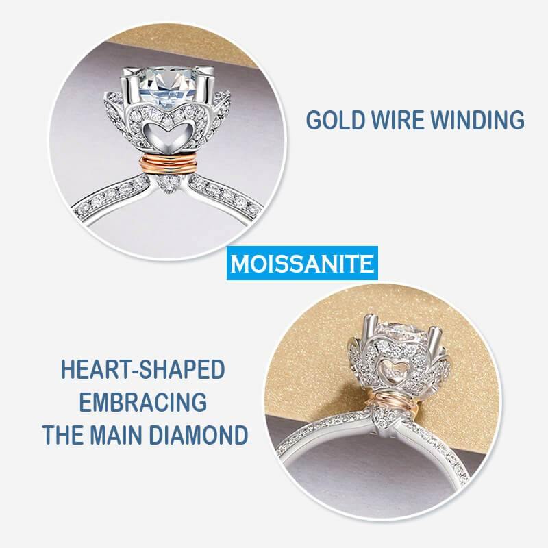 Moissanite four prong hand flower sterling silver wedding ring - ReadYourHeart