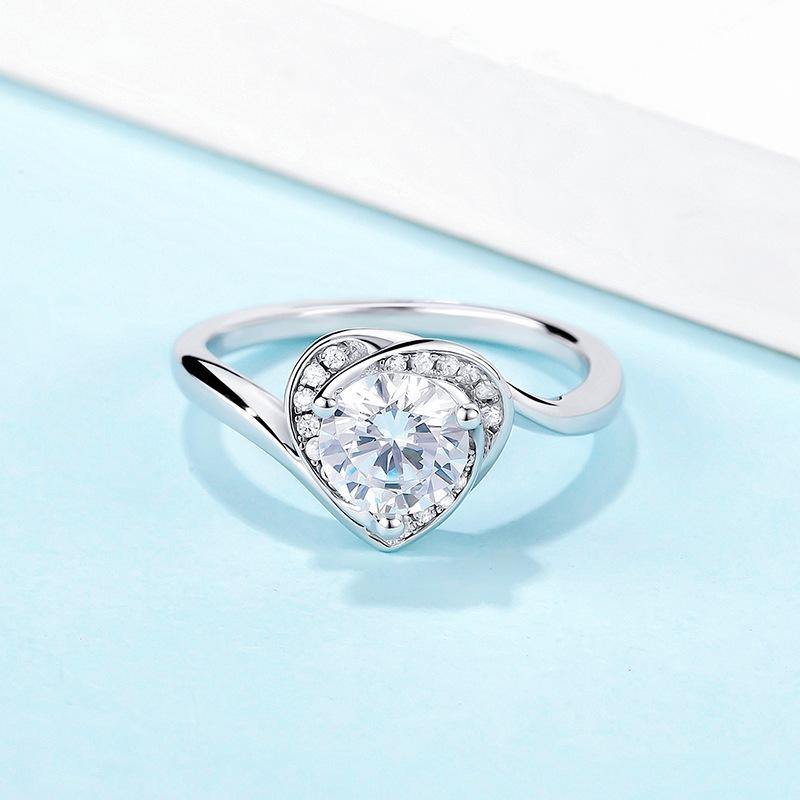 Moissanite heart-shaped surround sterling silver wedding ring - ReadYourHeart,RRW-M43A