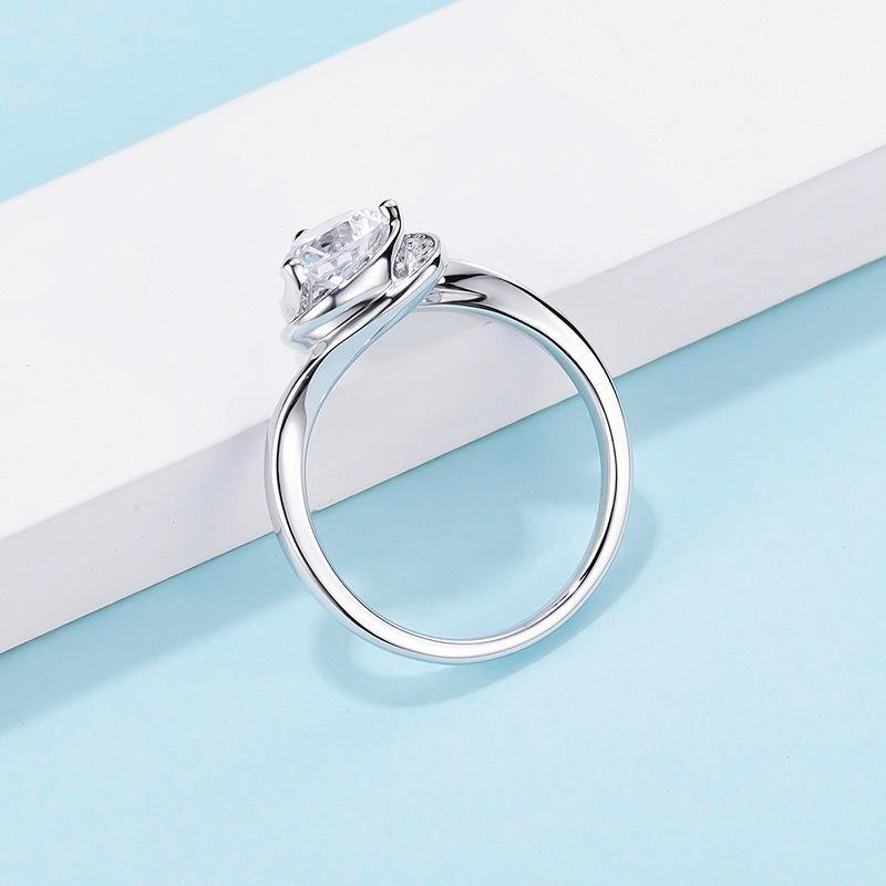 Moissanite heart-shaped surround sterling silver wedding ring - ReadYourHeart,RRW-M43A