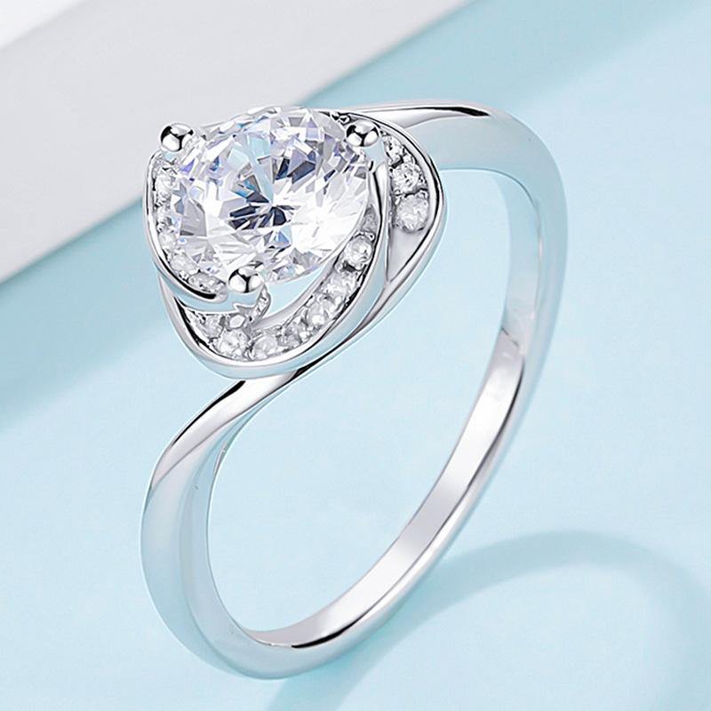 Moissanite heart-shaped surround sterling silver wedding ring - ReadYourHeart,RRW-M43A