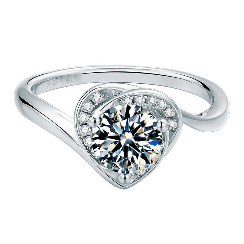 Moissanite heart-shaped surround sterling silver wedding ring - ReadYourHeart,RRW-M43A