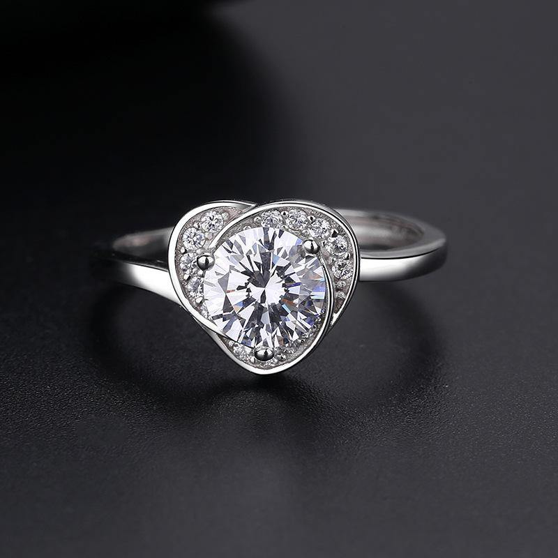 Moissanite heart-shaped surround sterling silver wedding ring - ReadYourHeart,RRW-M43A