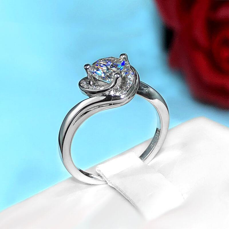 Moissanite heart-shaped surround sterling silver wedding ring - ReadYourHeart