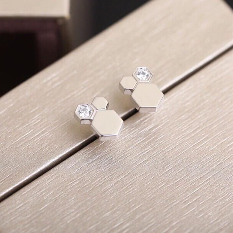 Moissanite honeycomb sterling silver earrings - ReadYourHeart