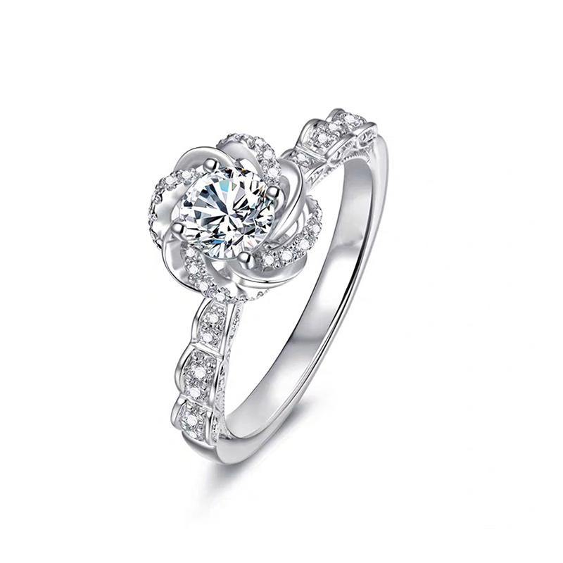 Moissanite luxury surround four prong sterling silver wedding ring - ReadYourHeart