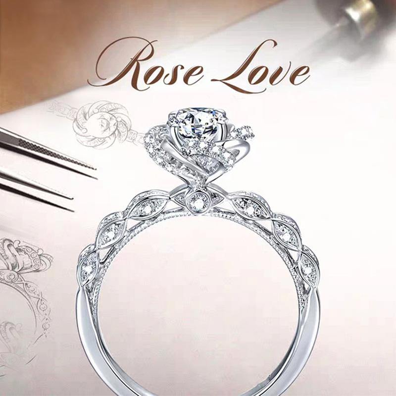 Moissanite luxury surround four prong sterling silver wedding ring - ReadYourHeart