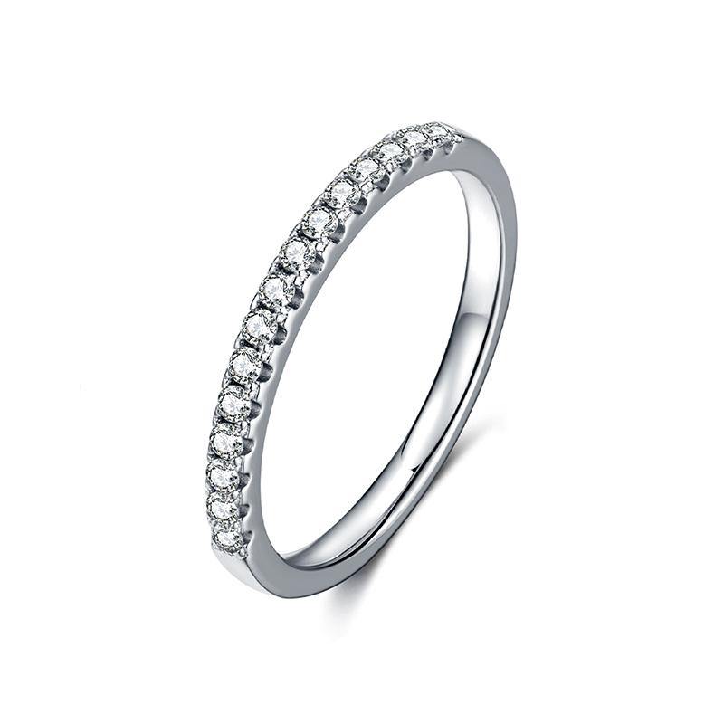 Moissanite Round Half Eternity Sterling Silver Wedding Band Stackable Ring - ReadYourHeart