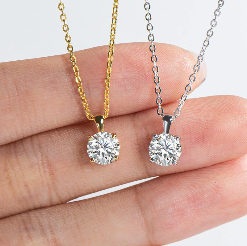 Moissanite round four Prong classic sterling silver necklace pendant - ReadYourHeart,RNA-ACP-073G,RNA-ACP-073S