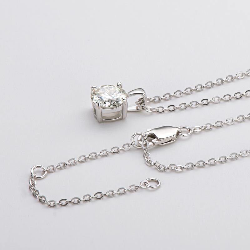 Moissanite round four Prong classic sterling silver necklace pendant - ReadYourHeart,RNA-ACP-073G,RNA-ACP-073S
