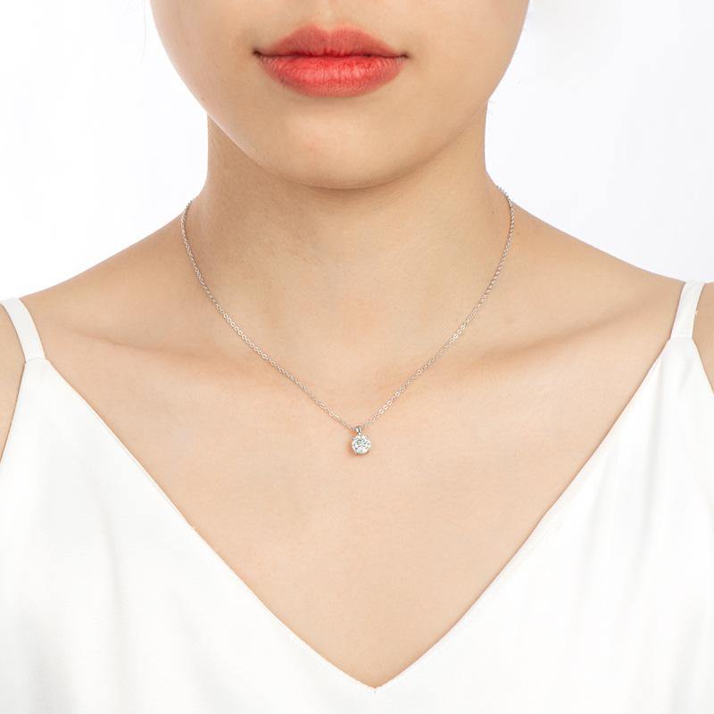 Moissanite round four Prong classic sterling silver necklace pendant - ReadYourHeart,RNA-ACP-073G,RNA-ACP-073S
