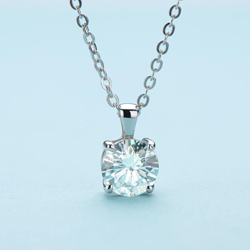 Moissanite round four Prong classic sterling silver necklace pendant - ReadYourHeart,RNA-ACP-073G,RNA-ACP-073S