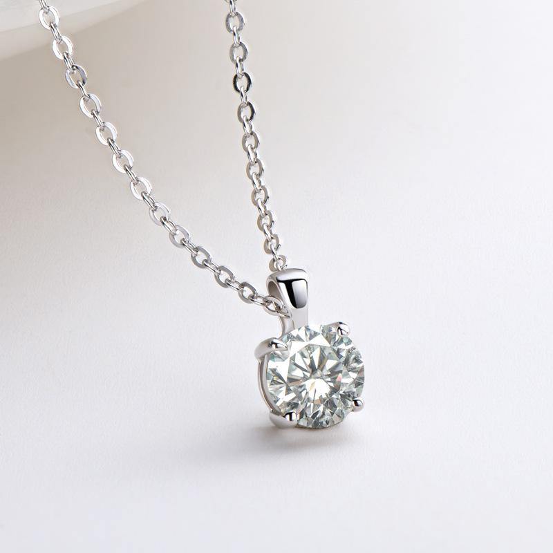 Moissanite round four Prong classic sterling silver necklace pendant - ReadYourHeart,RNA-ACP-073G,RNA-ACP-073S