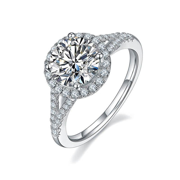 Moissanite round four prong sterling silver wedding ring - ReadYourHeart