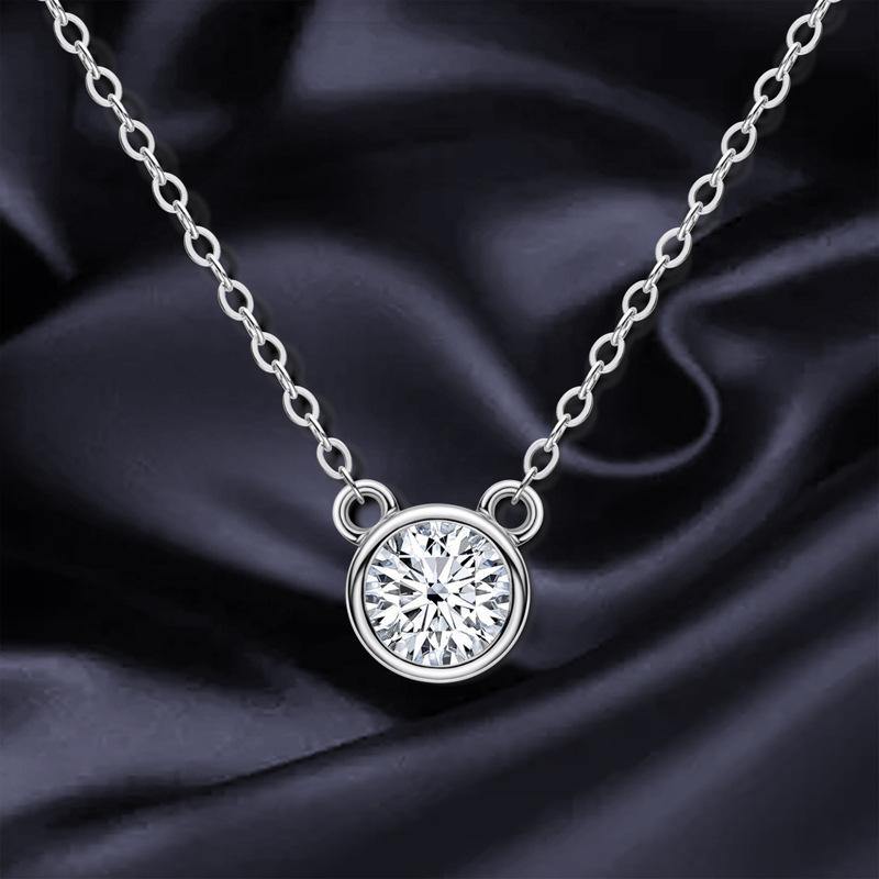 Moissanite round sterling silver necklace pendant - ReadYourHeart,RNA-10031G,RNA-10031S