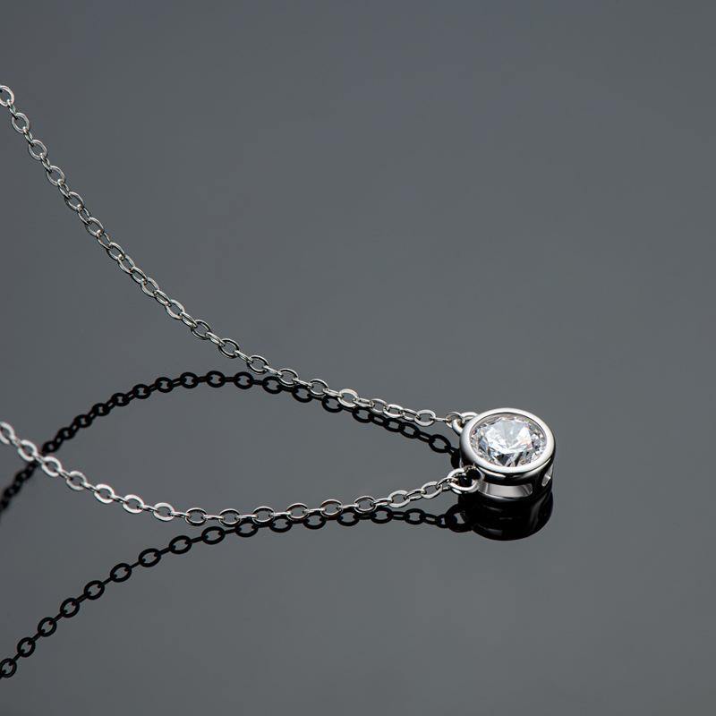 Moissanite round sterling silver necklace pendant - ReadYourHeart,RNA-10031G,RNA-10031S