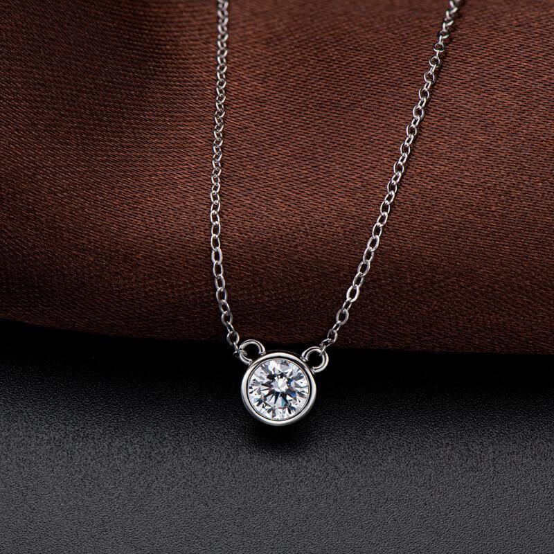 Moissanite round sterling silver necklace pendant - ReadYourHeart,RNA-10031G,RNA-10031S
