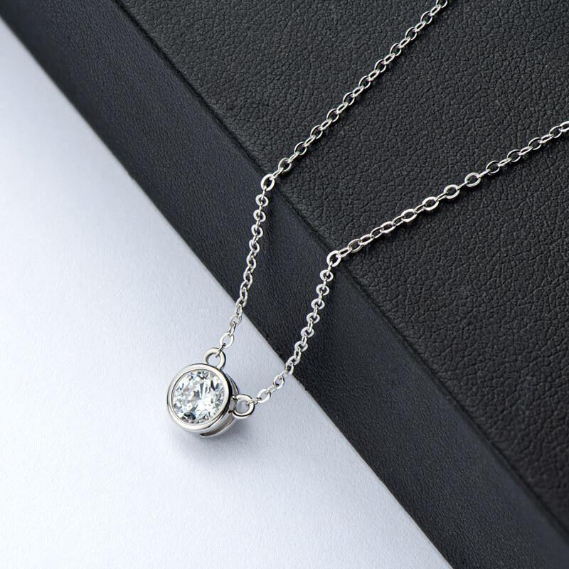 Moissanite round sterling silver necklace pendant - ReadYourHeart,RNA-10031G,RNA-10031S