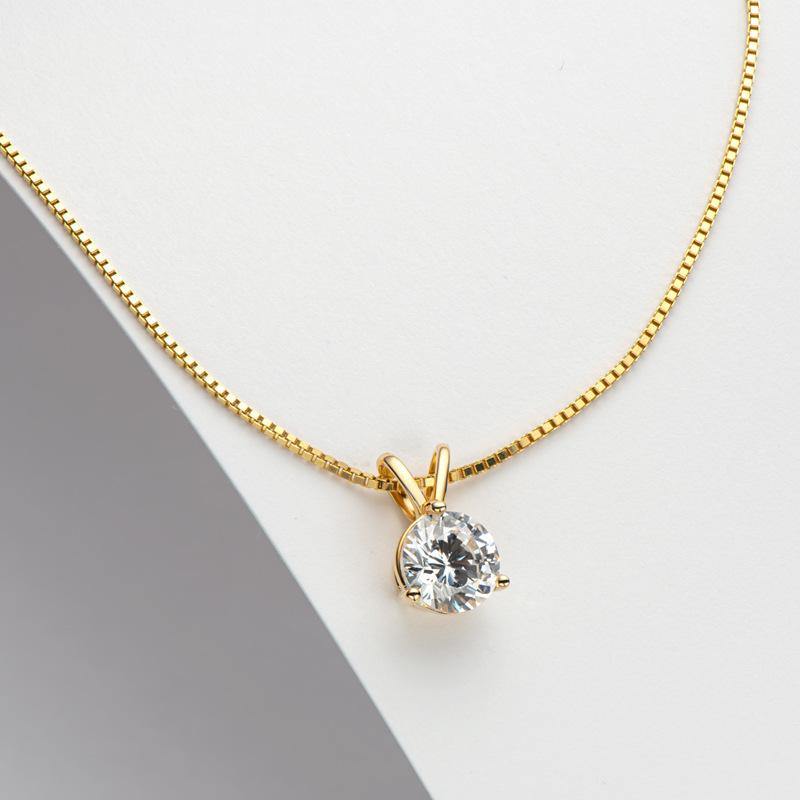Moissanite round three Prong sterling silver necklace pendant - ReadYourHeart,RNA-PPN-188S,RNA-PPN-188G