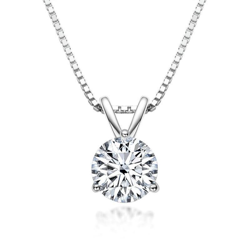 Moissanite round three Prong sterling silver necklace pendant - ReadYourHeart,RNA-PPN-188S,RNA-PPN-188G