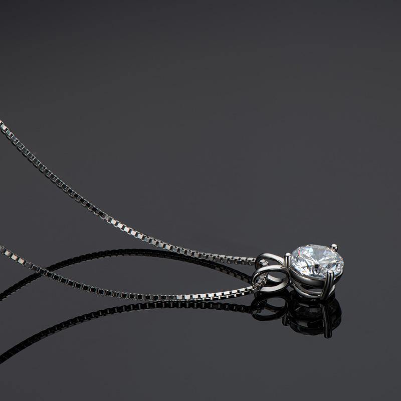 Moissanite round three Prong sterling silver necklace pendant - ReadYourHeart,RNA-PPN-188S,RNA-PPN-188G