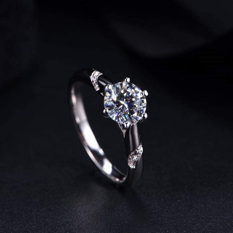 Moissanite Series Fashion Six Prong Sterling Silver Ring - ReadYourHeart