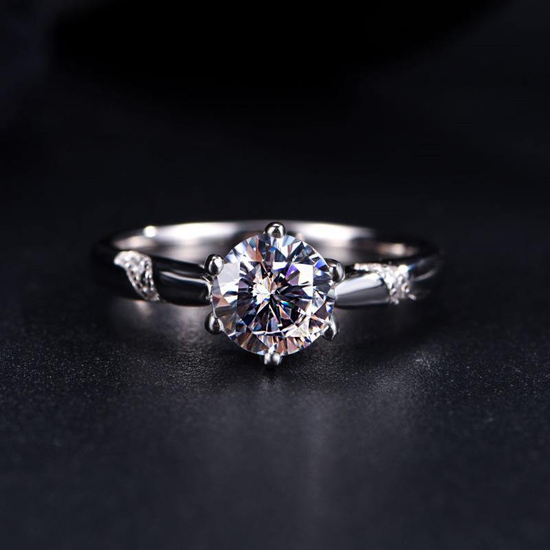 Moissanite Series Fashion Six Prong Sterling Silver Ring - ReadYourHeart