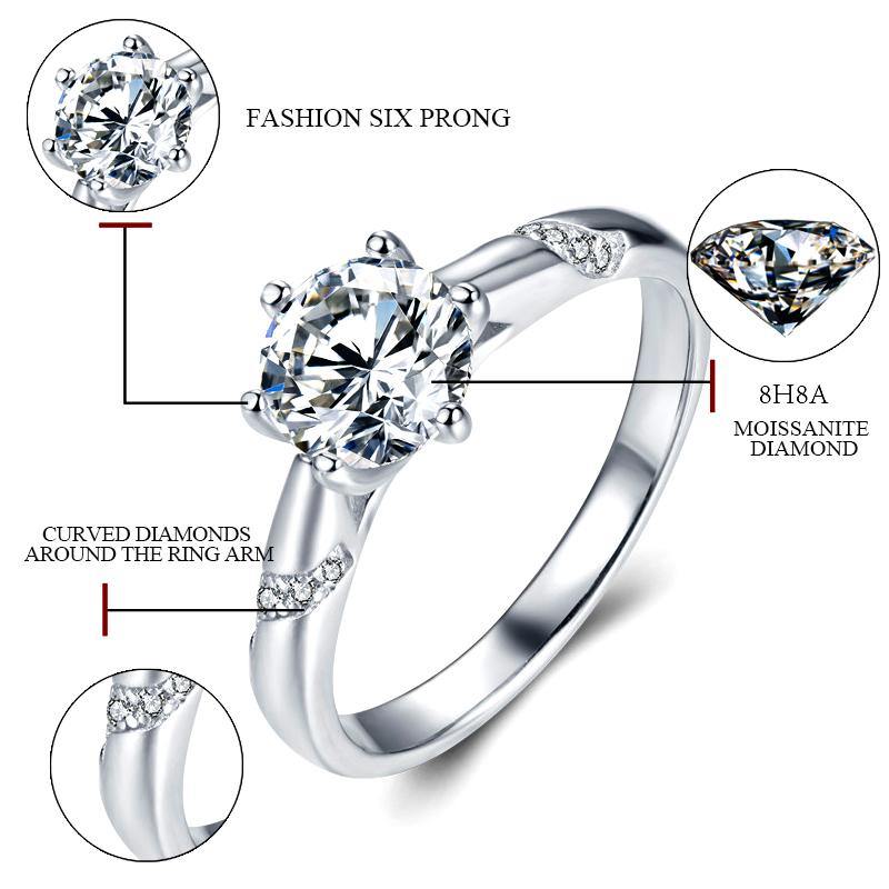 Moissanite Series Fashion Six Prong Sterling Silver Ring - ReadYourHeart